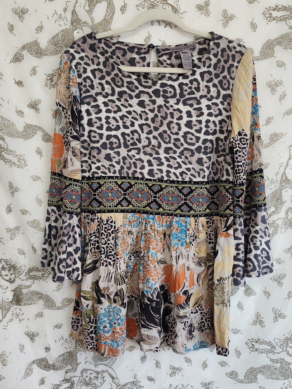 Sharon Young Leopard Mixed Print Tunic Top S